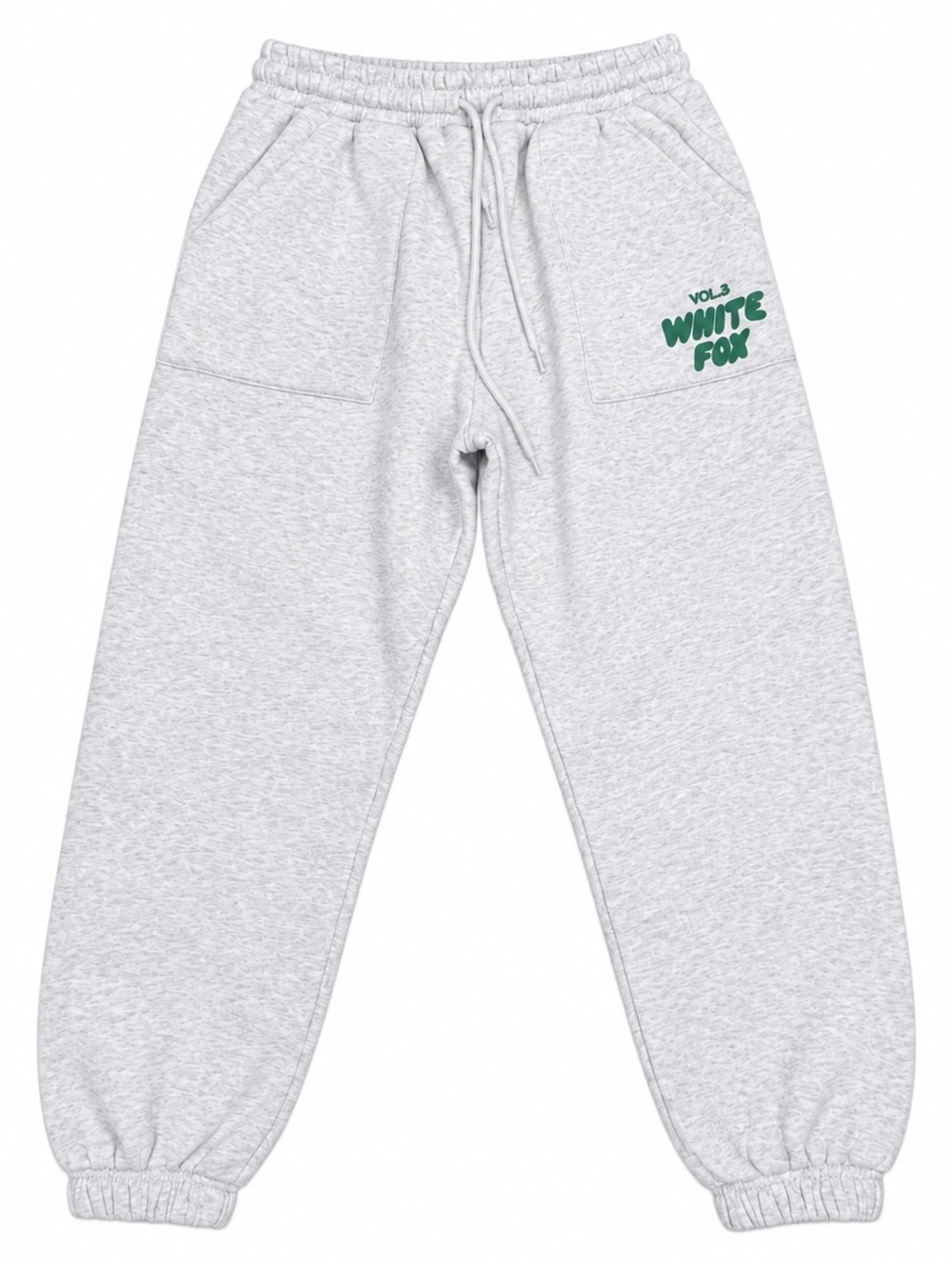 Vol.3 White Fox Grey Sweatpants with Elastic Waist and Cuffs